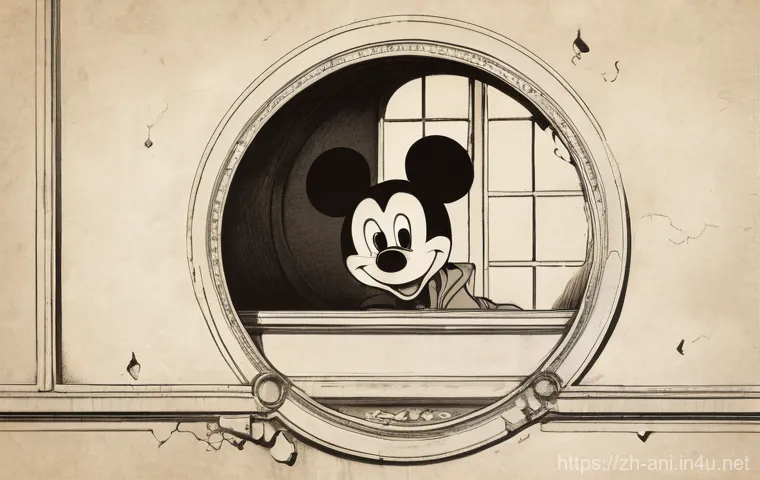 디즈니 미키마우스 Mickey Mouse 미키마우스와 디즈니 애니메이션의 시작 - **Prompt 1: The Genesis of a Star on a Train** "A dimly lit, vintage train compartment in the la...