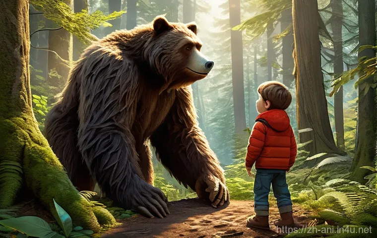 빅풋 주니어 The Son of Bigfoot 빅풋 주니어와 가족의 중요성 - **Prompt 1: Adam's Peculiar Reflection** An animated illustration of a young boy named Adam, aro...