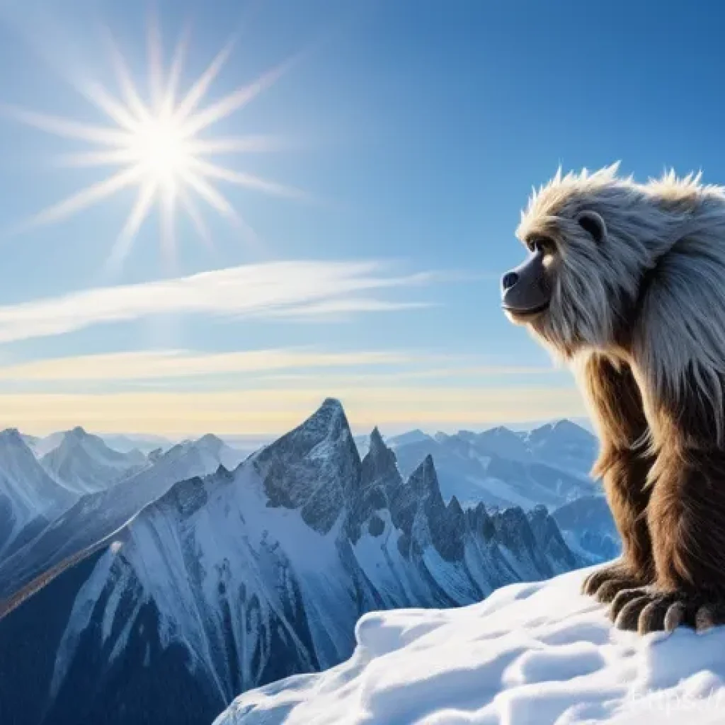 스몰풋 Smallfoot 스몰풋과 빅풋 전설의 반전 - **Prompt:** A highly detailed, cinematic shot from a slightly elevated angle. A curious young yeti, ...