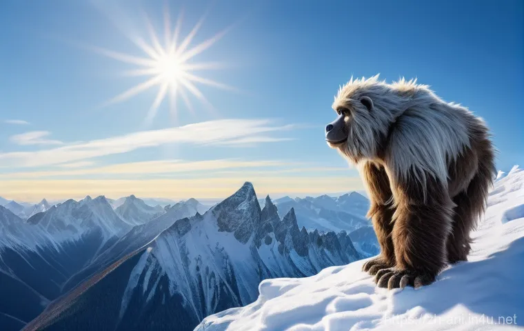 스몰풋 Smallfoot 스몰풋과 빅풋 전설의 반전 - **Prompt:** A highly detailed, cinematic shot from a slightly elevated angle. A curious young yeti, ...