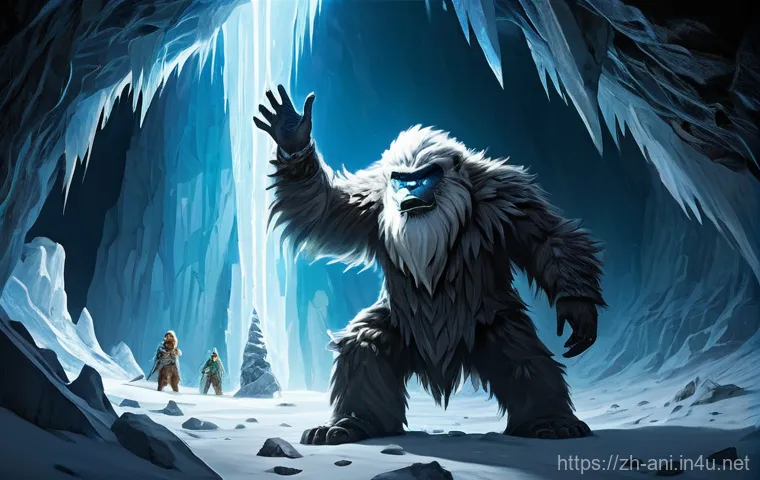 스몰풋 Smallfoot 스몰풋과 빅풋 전설의 반전 - **Prompt:** A highly detailed, cinematic shot from a slightly elevated angle. A curious young yeti, ...