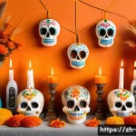 코코 Coco 코코에서 멕시코 명절 망자의 날 의 재현 - A vibrant traditional D&iacute;a de Muertos altar richly decorated with bright orange marigold flowers guid...